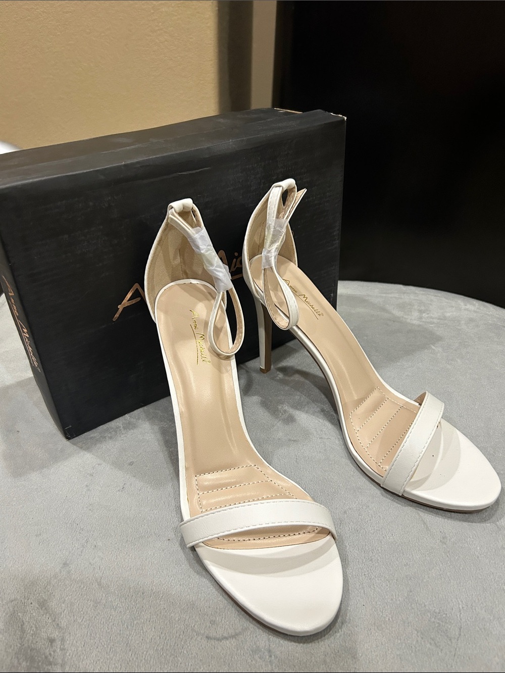 Anne Michelle White Open-Toe Ankle-Strap High Heels